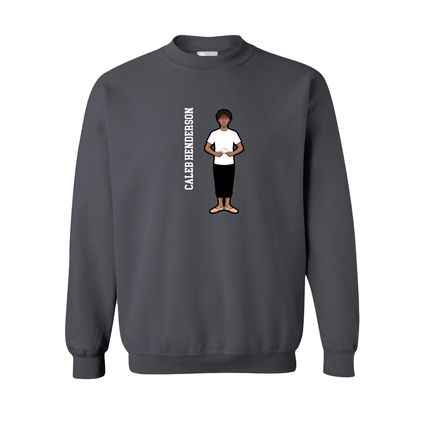 Fleece Crew — Name Vertical in Grey