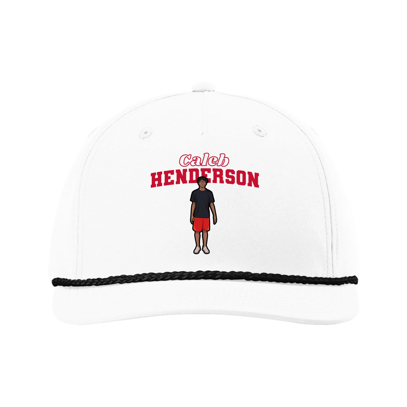 Five-Panel Classic Rope Cap — Name Arch in White