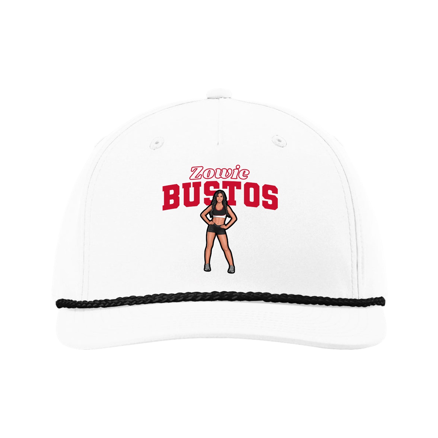 Five-Panel Classic Rope Cap — Name Arch in White