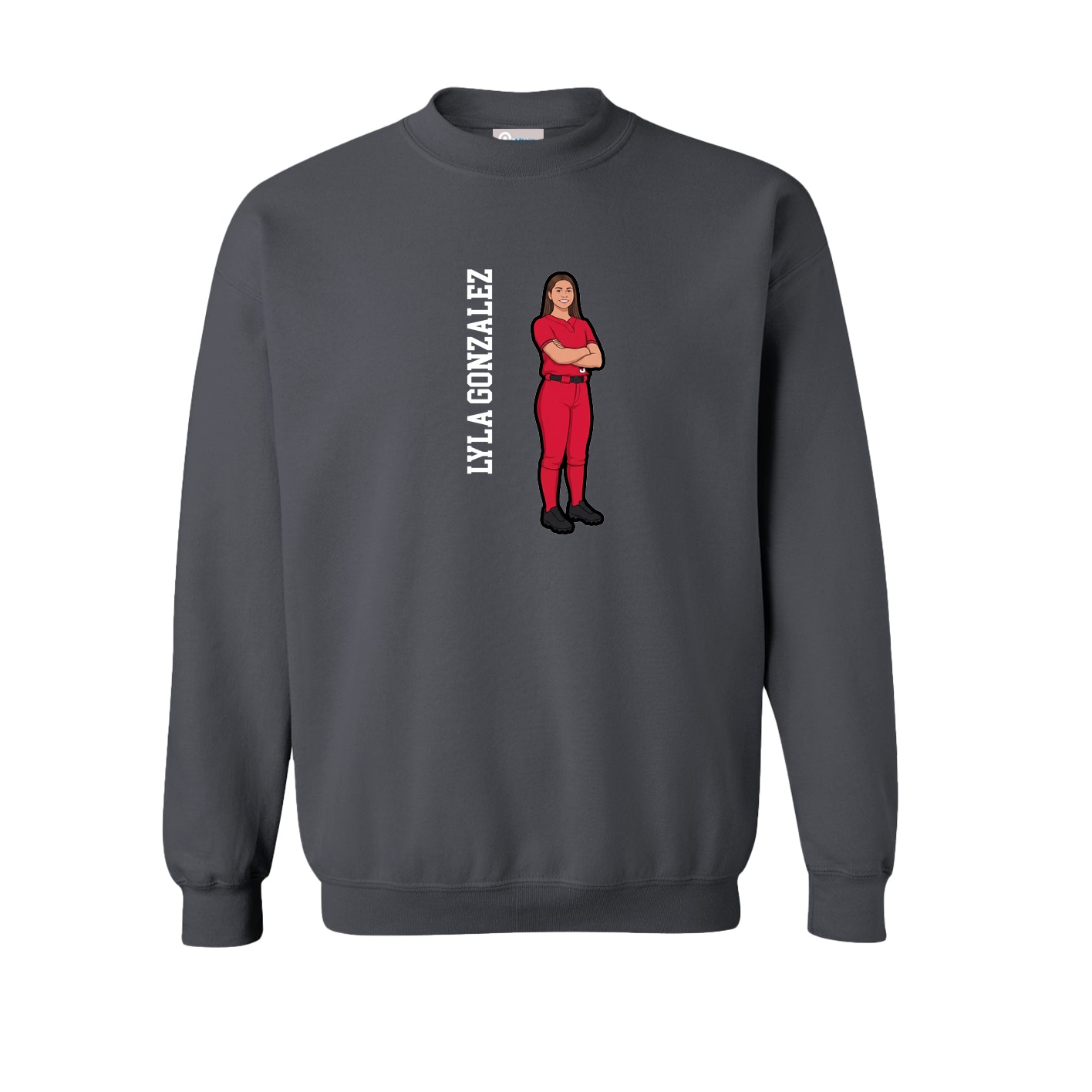 Fleece Crew — Name Vertical in Grey