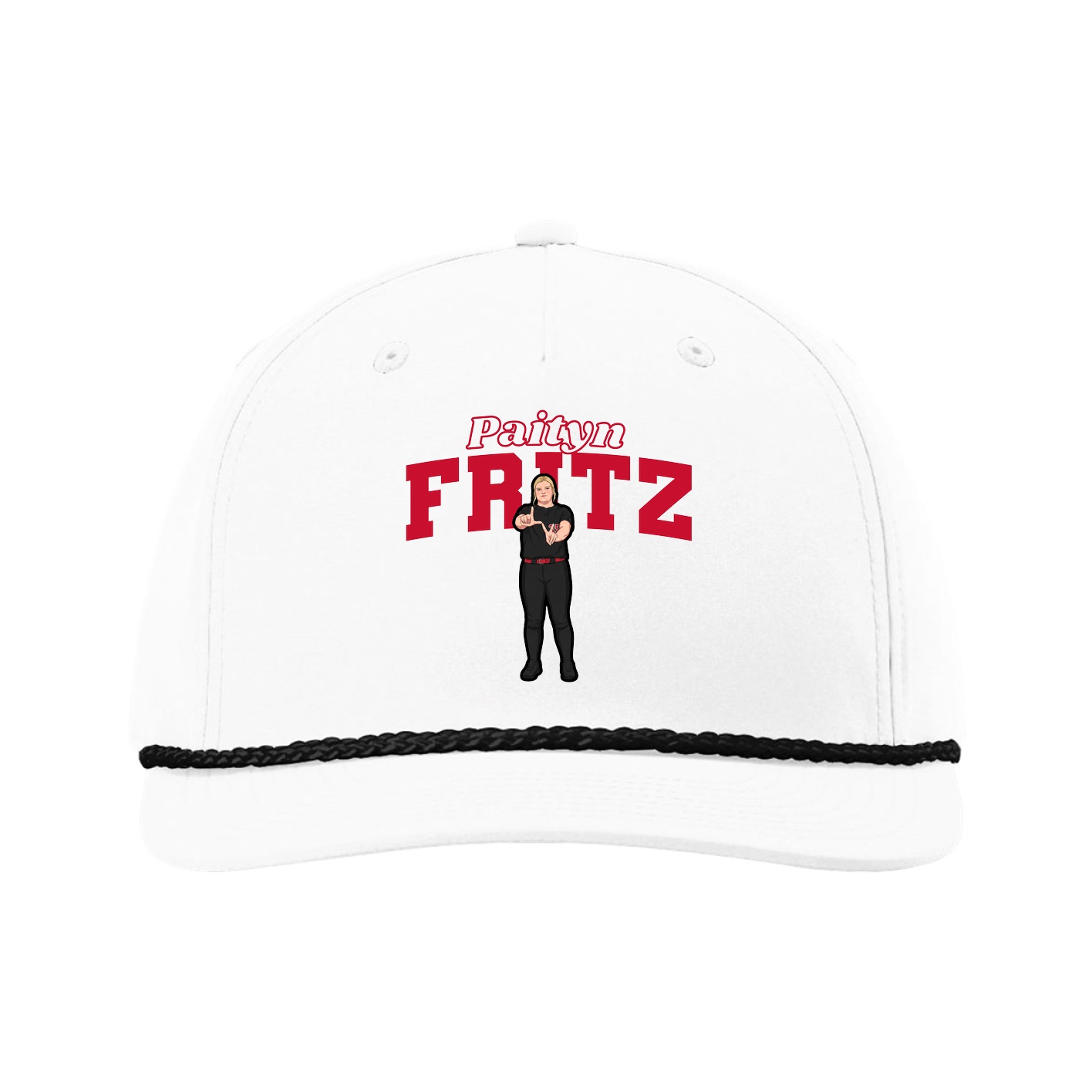 Five-Panel Classic Rope Cap — Name Arch in White