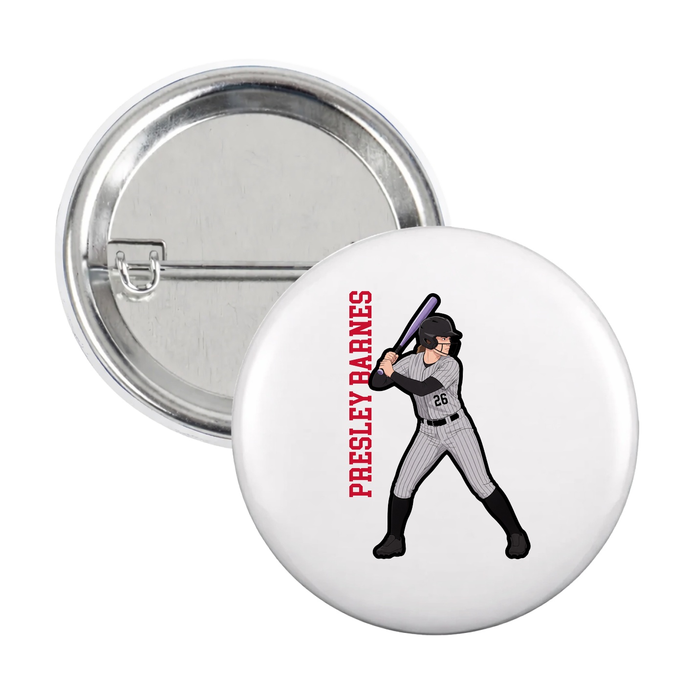 Game Day Button — Name Vertical in White