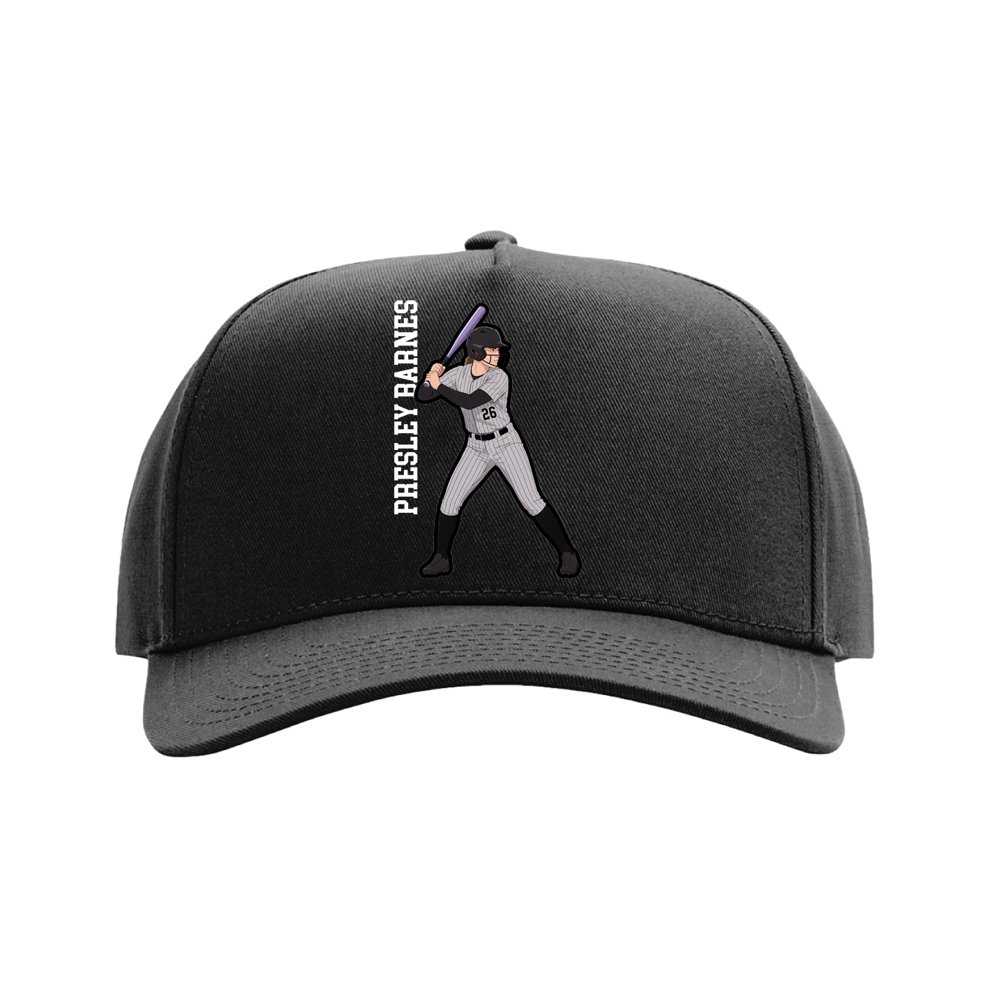 Full Fabric Five-Panel Champ Cap — Name Vertical in Black