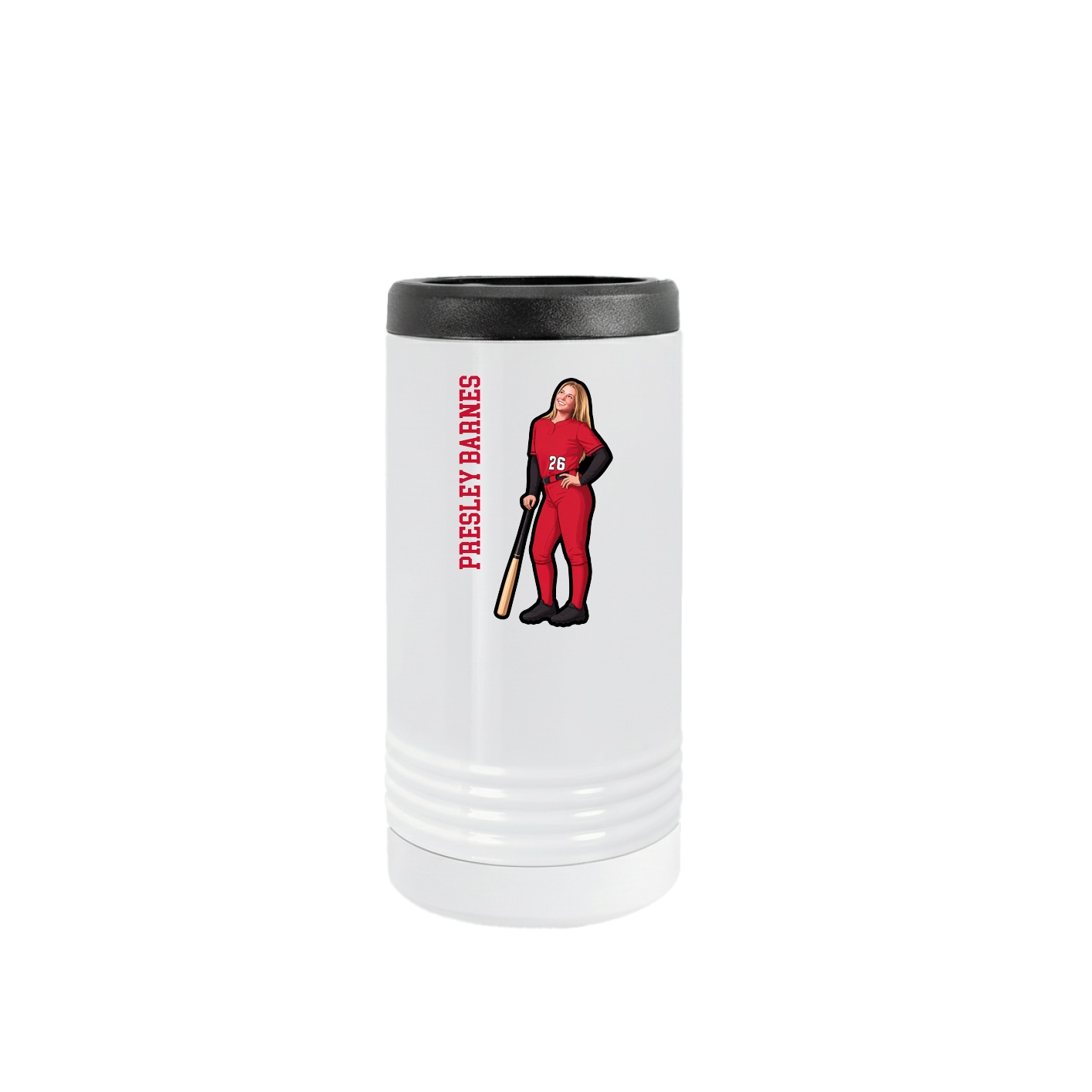 Slim Beverage Holder — Name Vertical in White