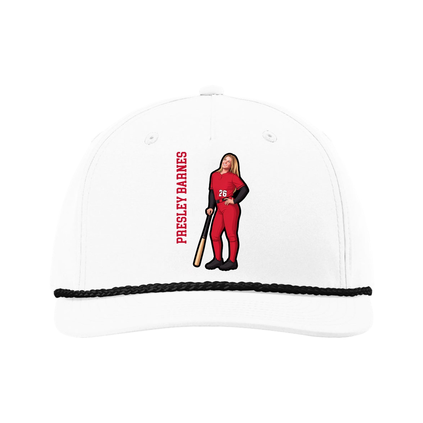 Five-Panel Classic Rope Cap — Name Vertical in White