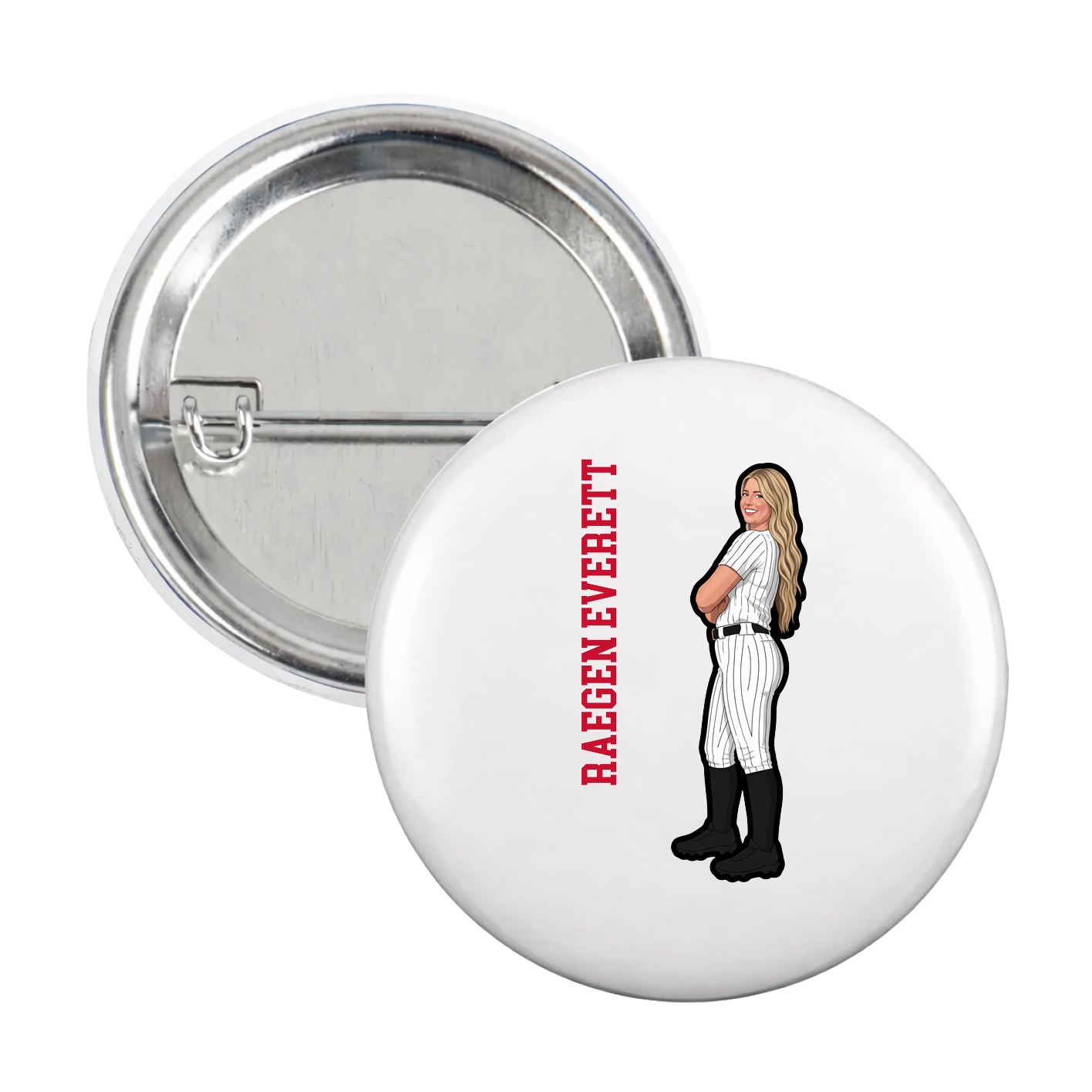 Game Day Button — Name Vertical in White