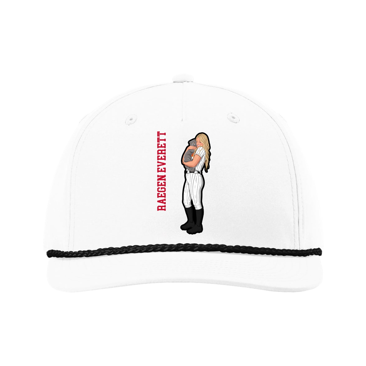 Five-Panel Classic Rope Cap — Name Vertical in White