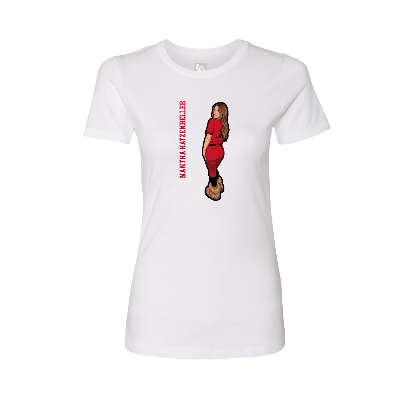 Fitted Women's Tee — Name Vertical in White
