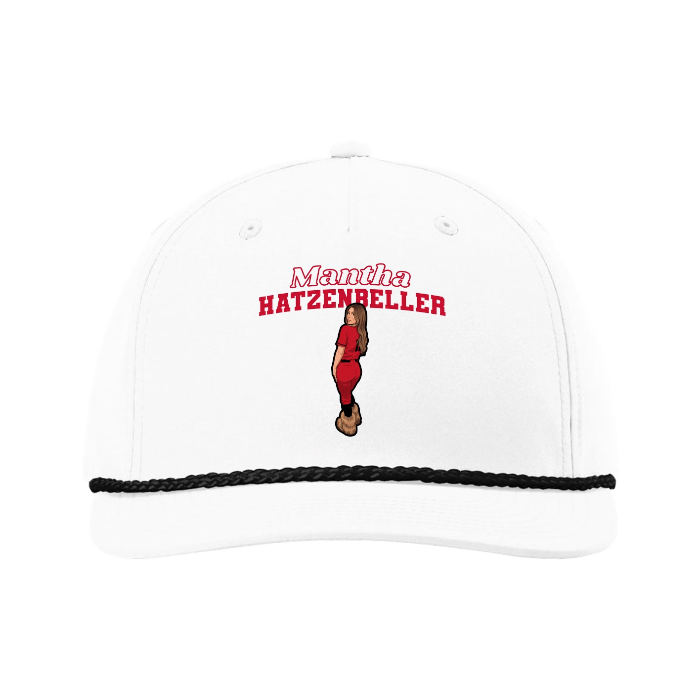 Five-Panel Classic Rope Cap — Name Arch in White