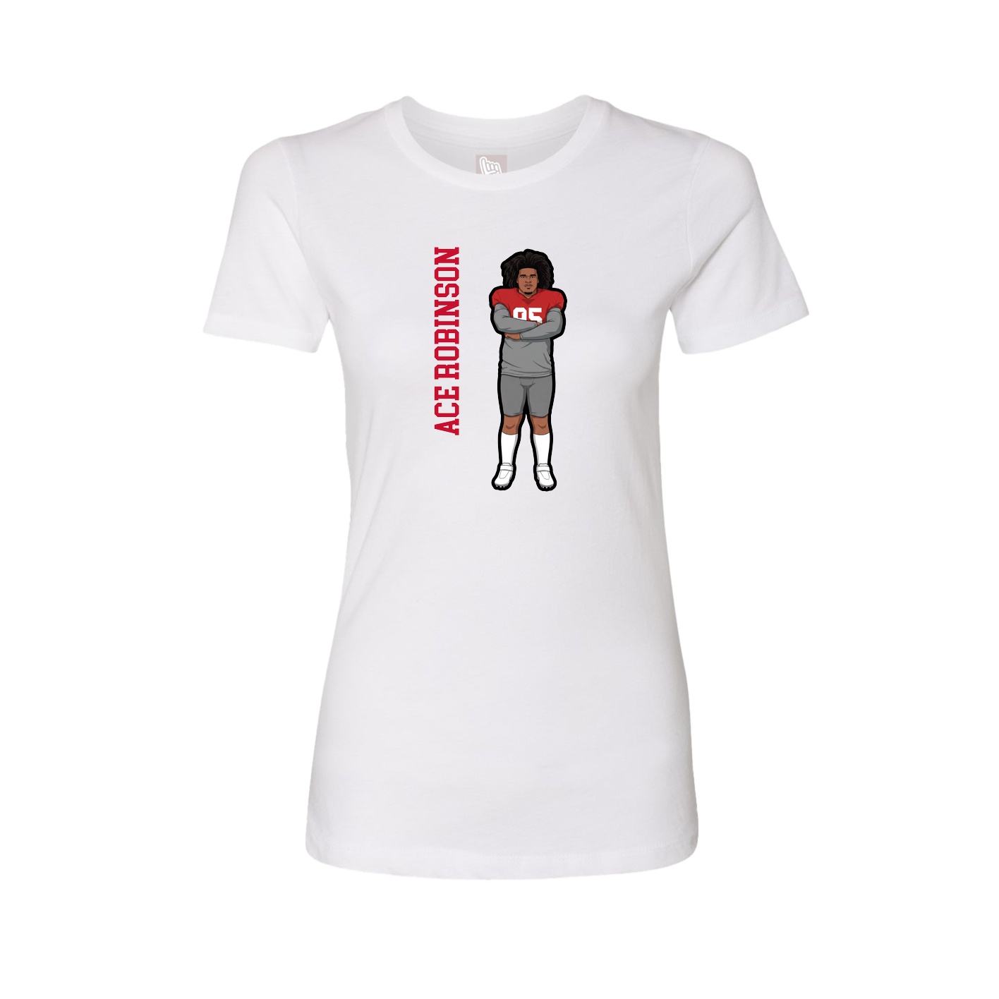 Womens Tee — Name Vertical in White