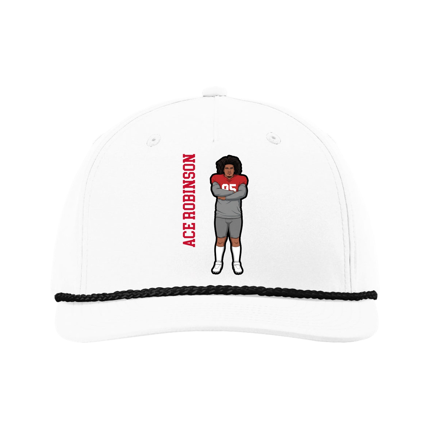 Five-Panel Classic Rope Cap — Name Vertical in White