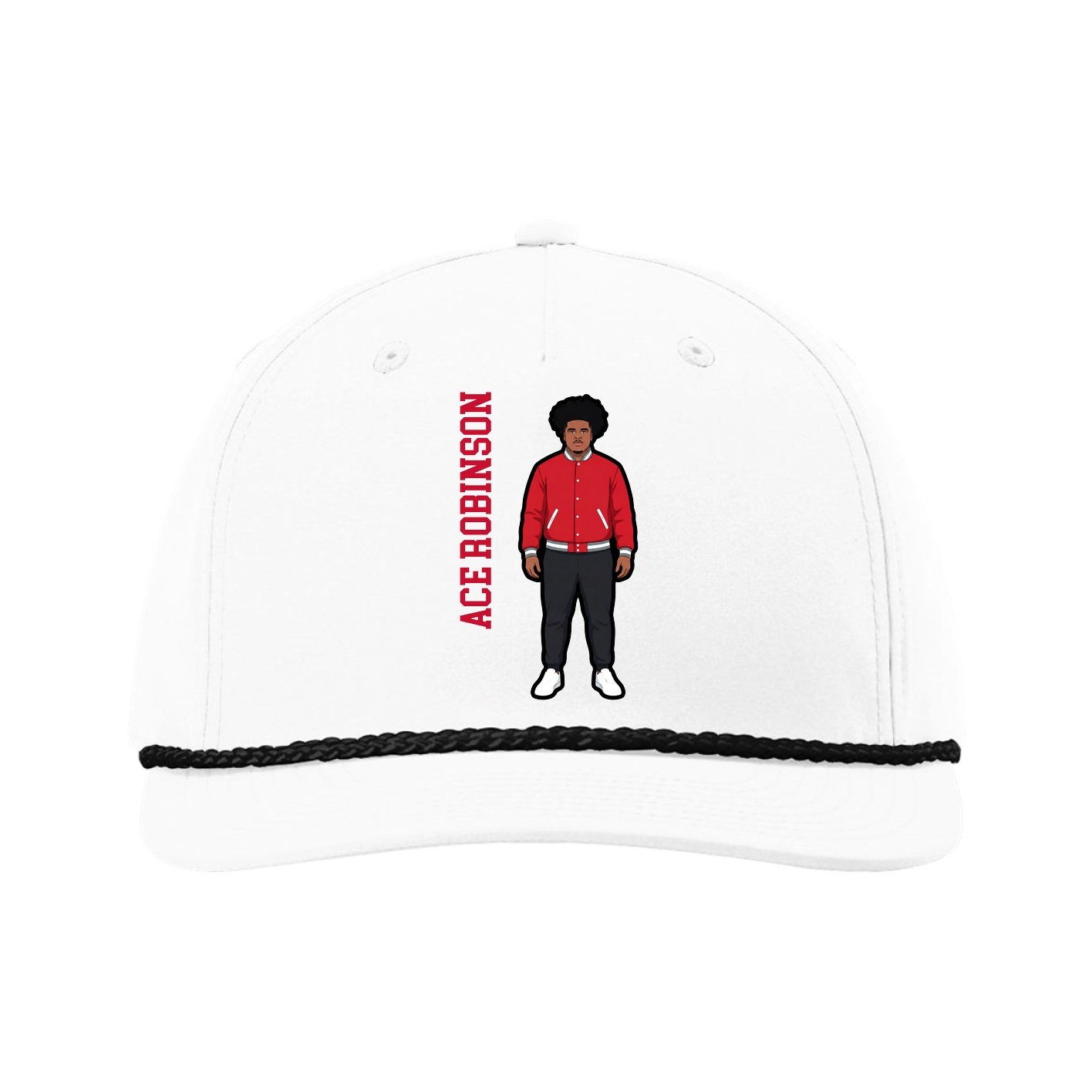 Five-Panel Classic Rope Cap — Name Vertical in White