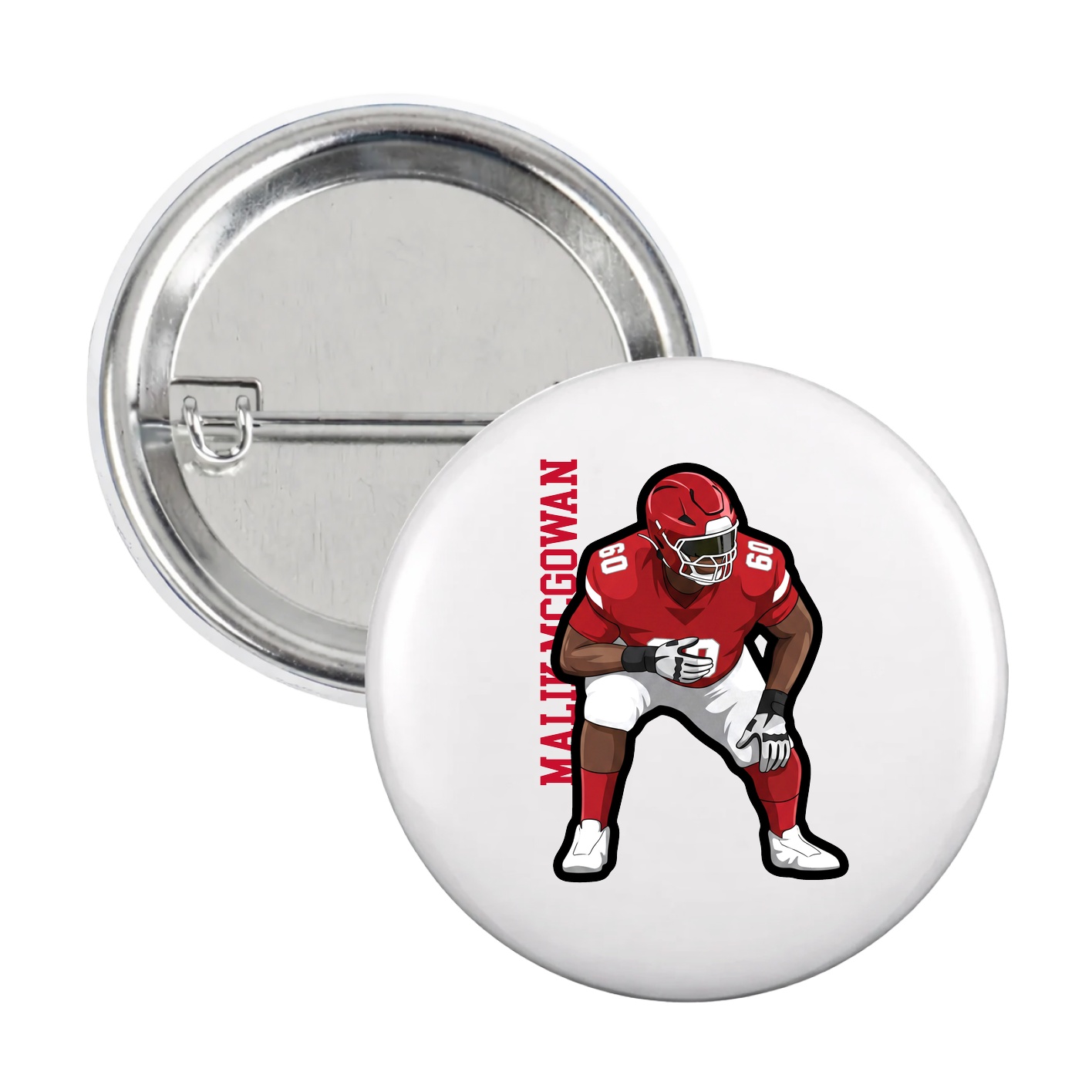 Game Day Button — Name Vertical in White