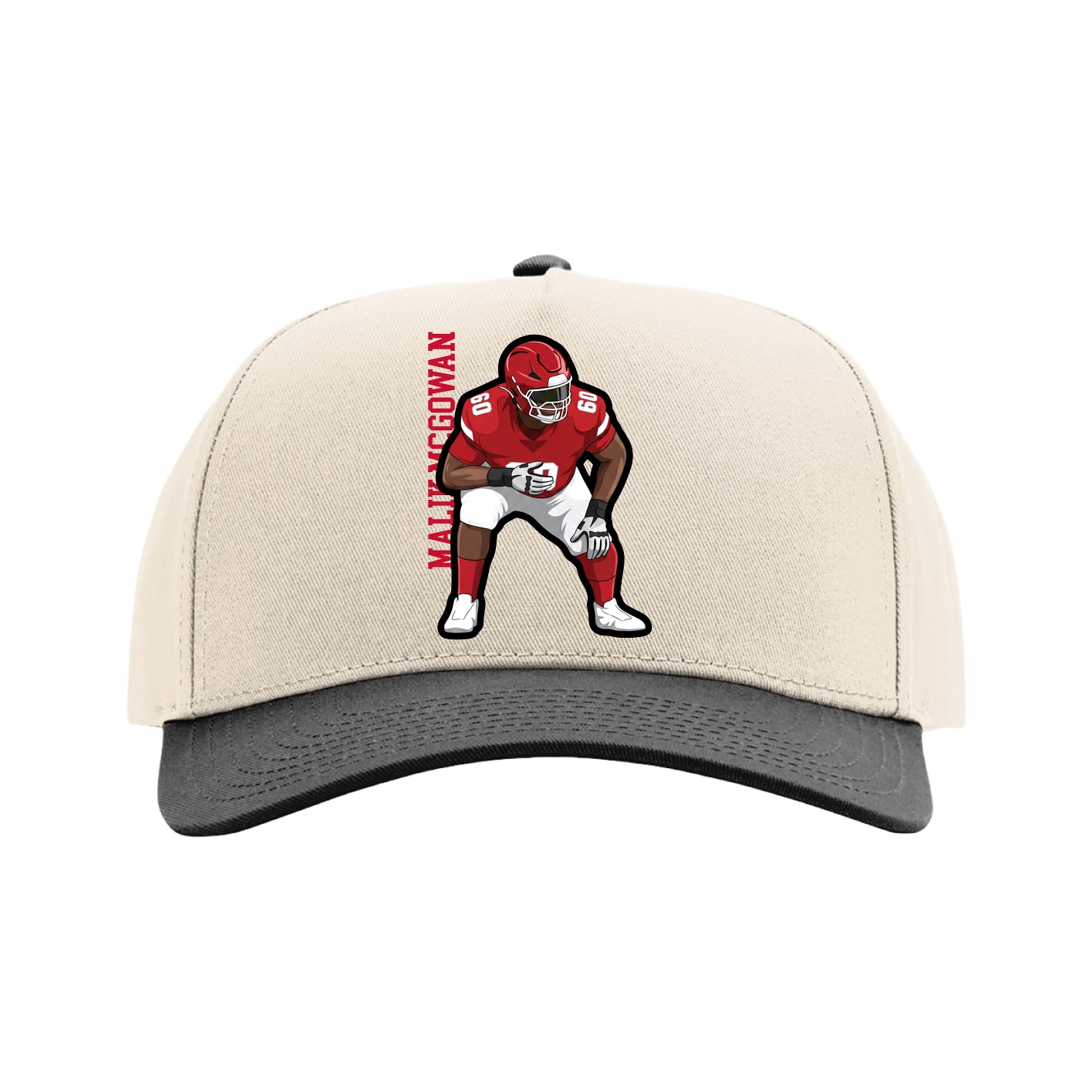Full Fabric Five-Panel Champ Cap — Name Vertical in Cream/Black