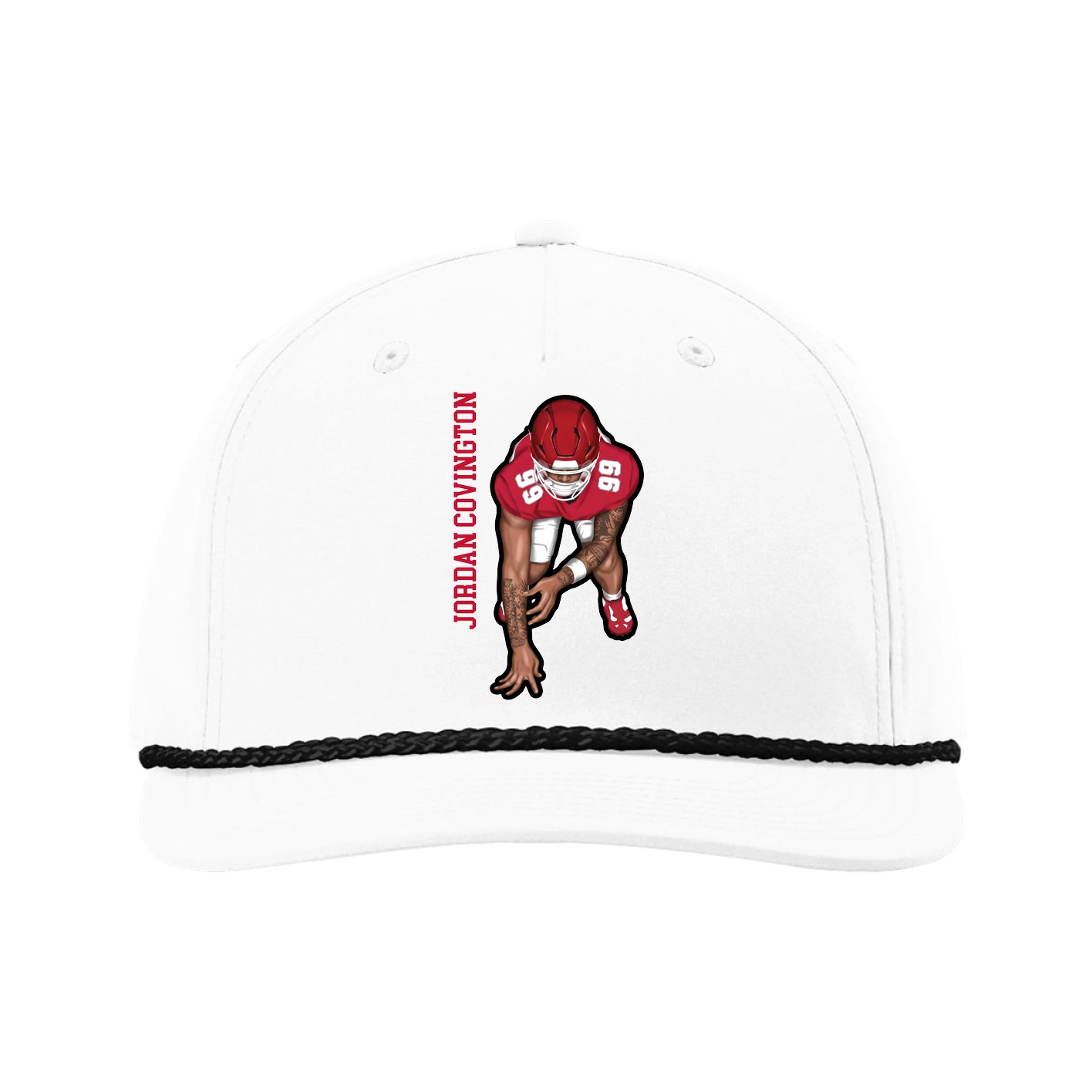 Five-Panel Classic Rope Cap — Name Vertical in White