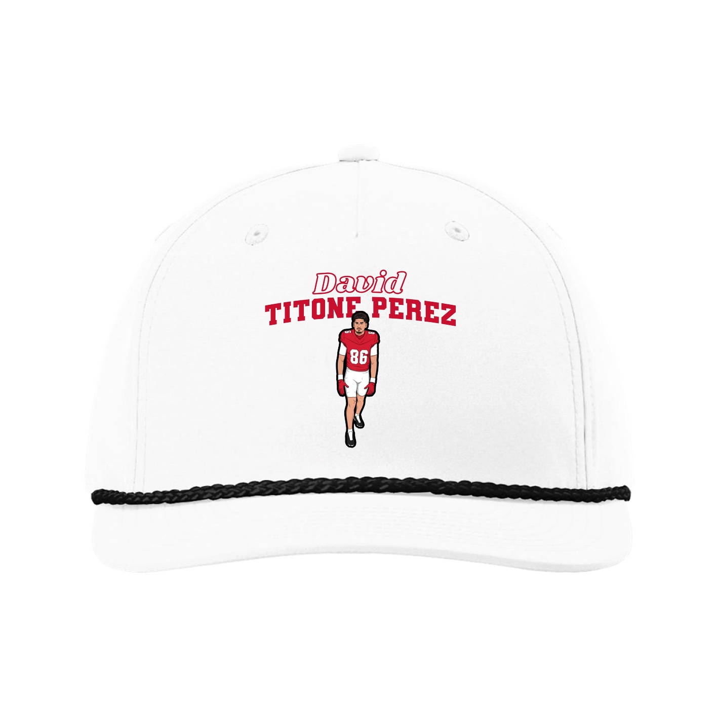 Five-Panel Classic Rope Cap — Name Arch in White