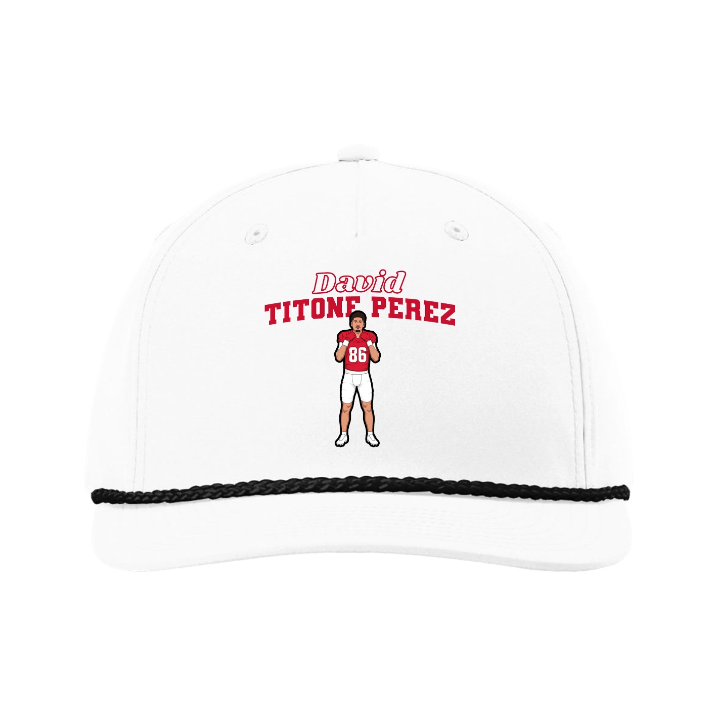 Five-Panel Classic Rope Cap — Name Arch in White
