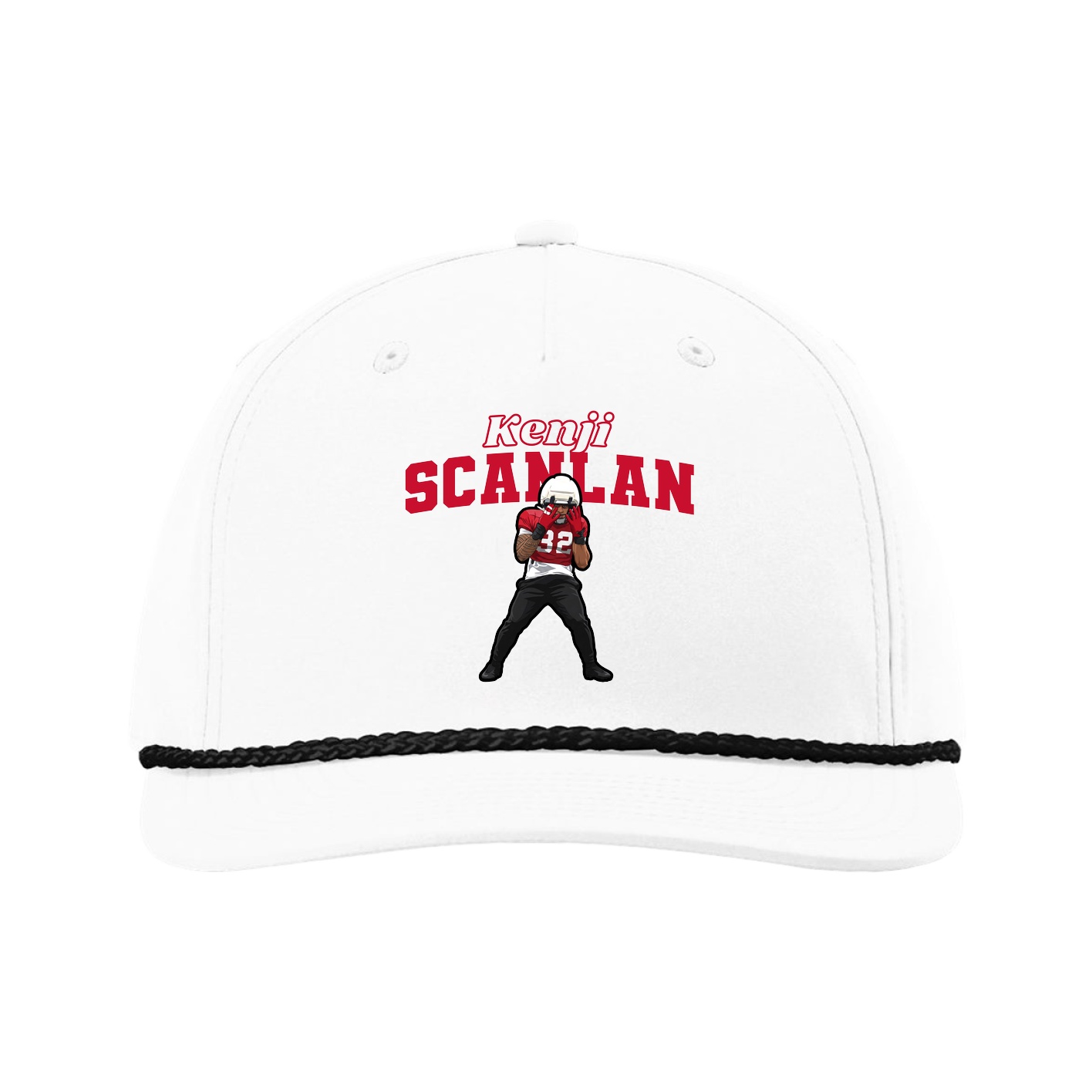 Five-Panel Classic Rope Cap — Name Arch in White