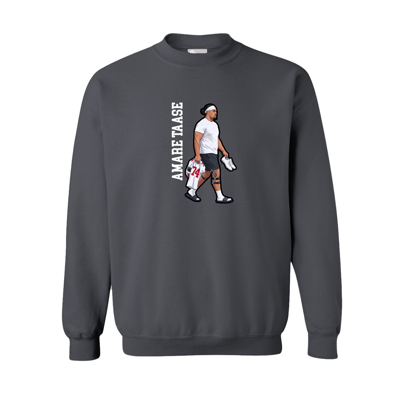 Fleece Crew — Name Vertical in Grey