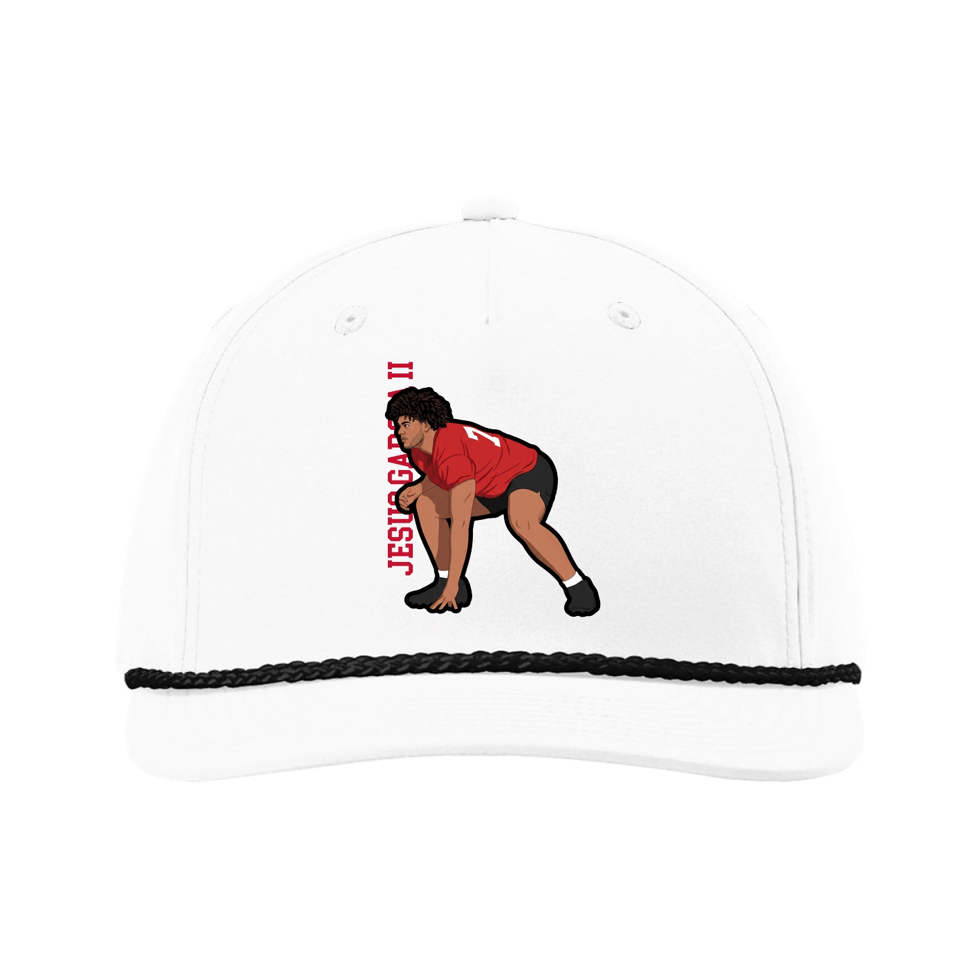 Five-Panel Classic Rope Cap — Name Vertical in White