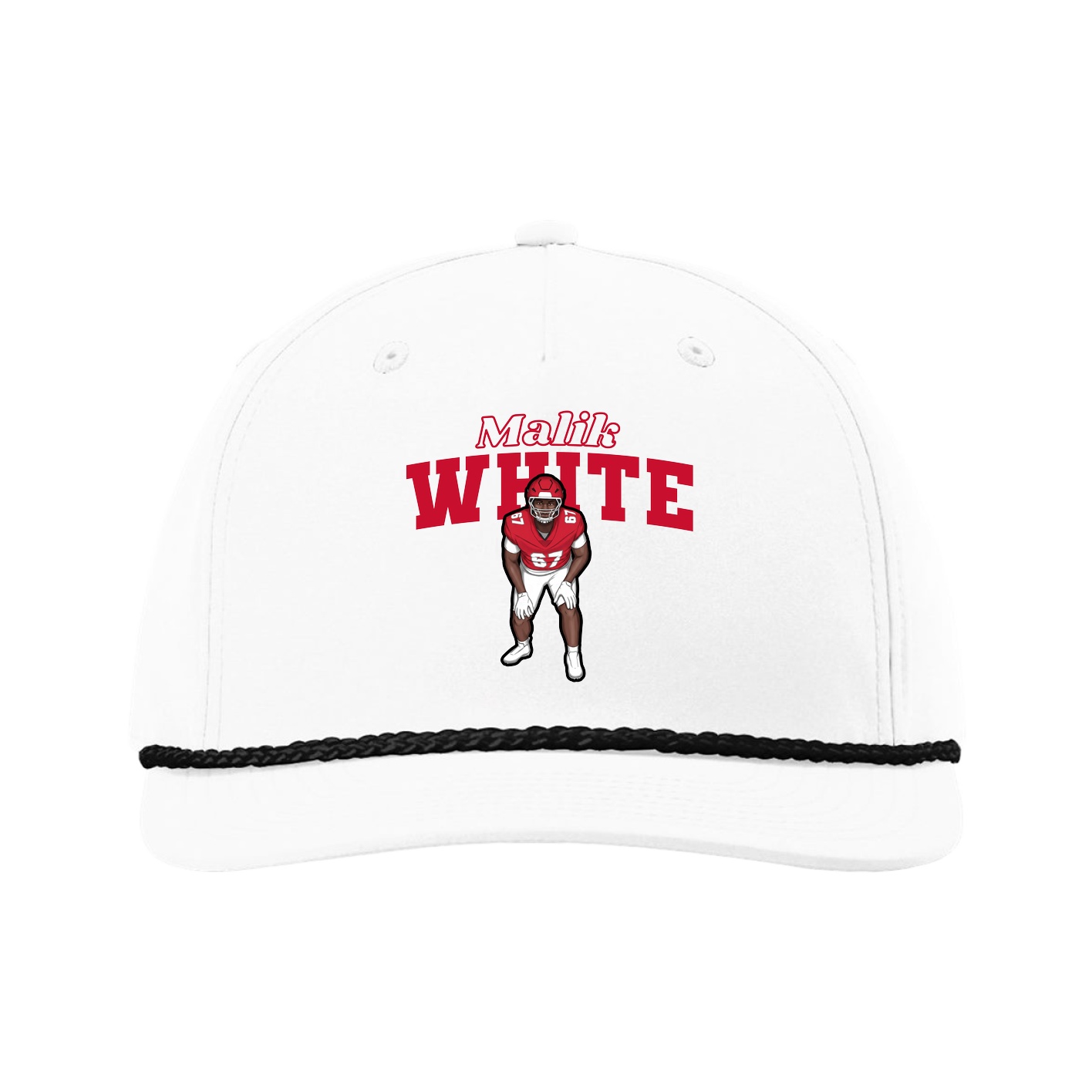 Five-Panel Classic Rope Cap — Name Arch in White