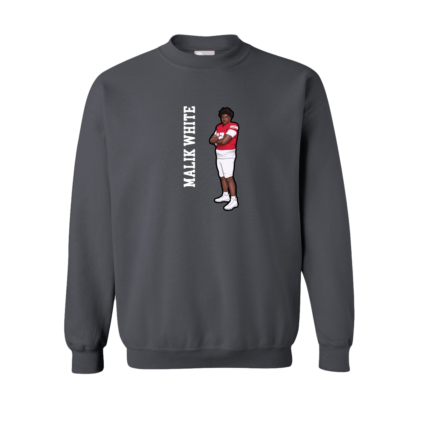 Fleece Crew — Name Vertical in Grey