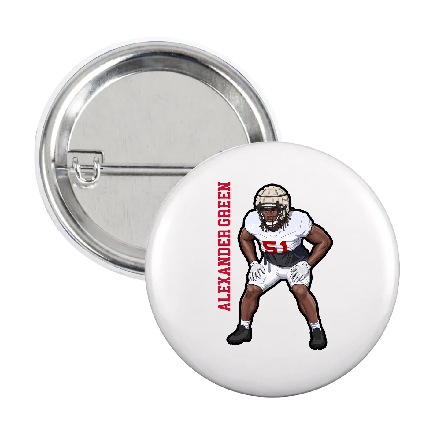 Game Day Button — Name Vertical in White