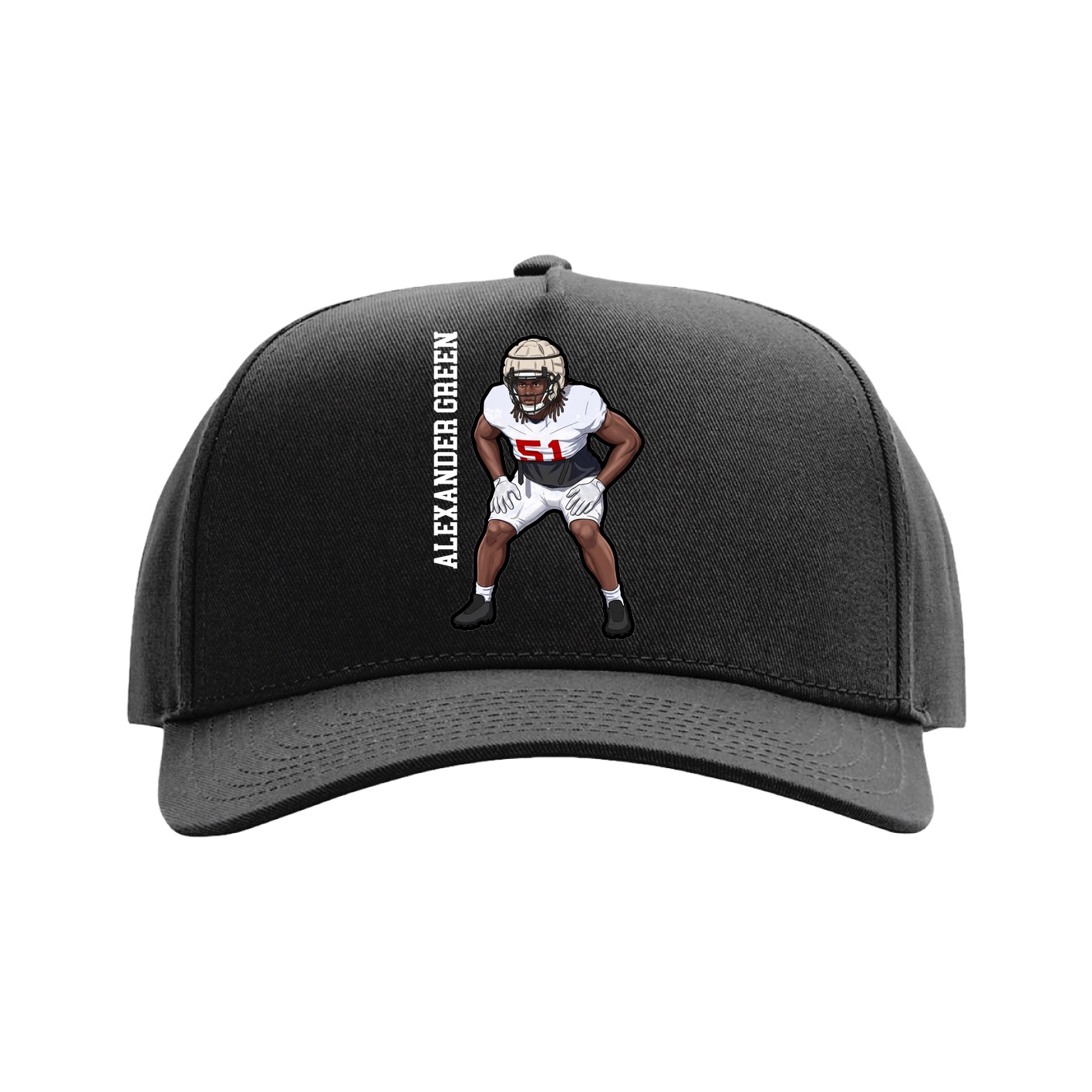 Full Fabric Five-Panel Champ Cap — Name Vertical in Black