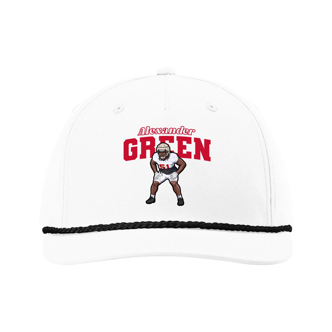 Five-Panel Classic Rope Cap — Name Arch in White