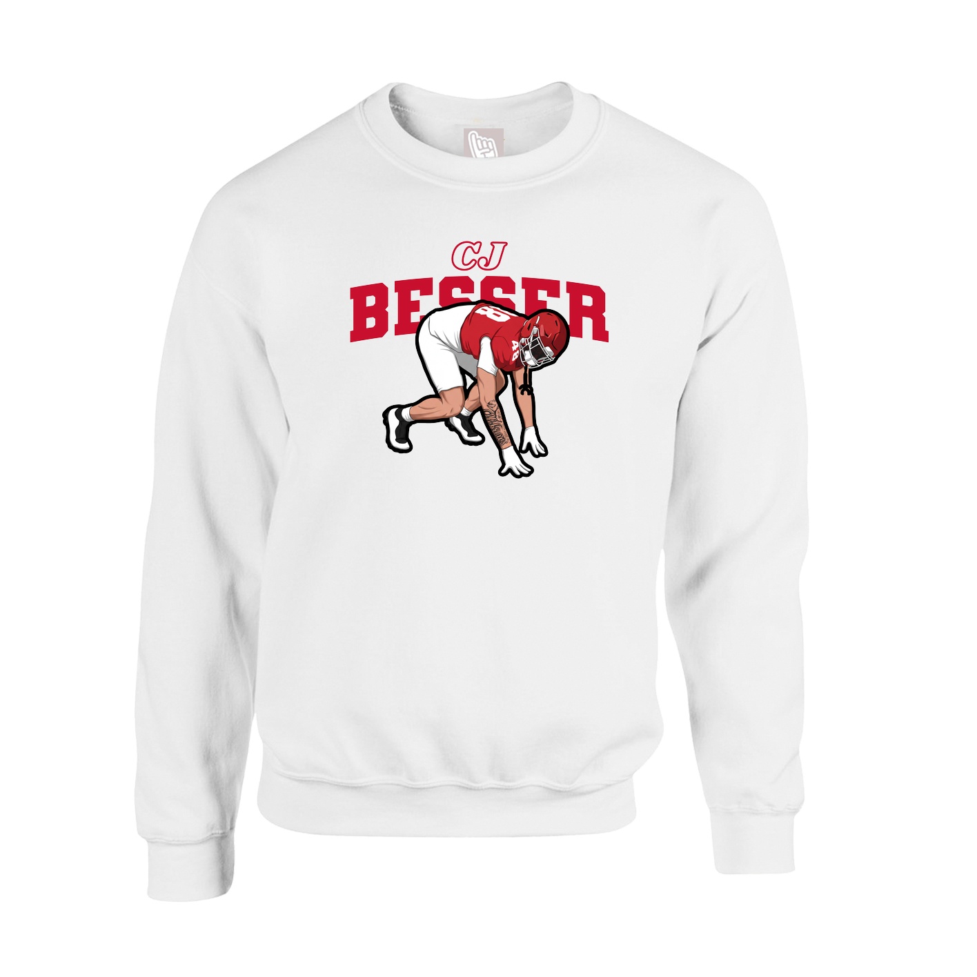 Fleece Crew — Name Arch in White