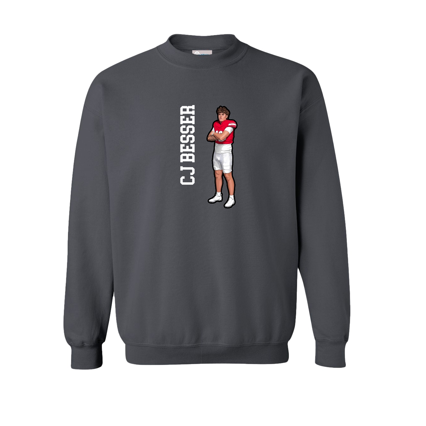 Fleece Crew — Name Vertical in Grey