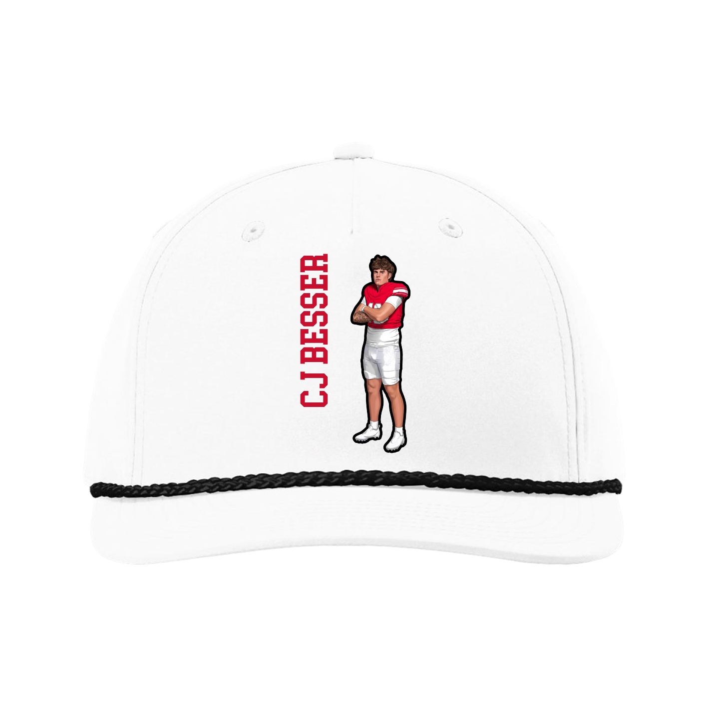 Five-Panel Classic Rope Cap — Name Vertical in White