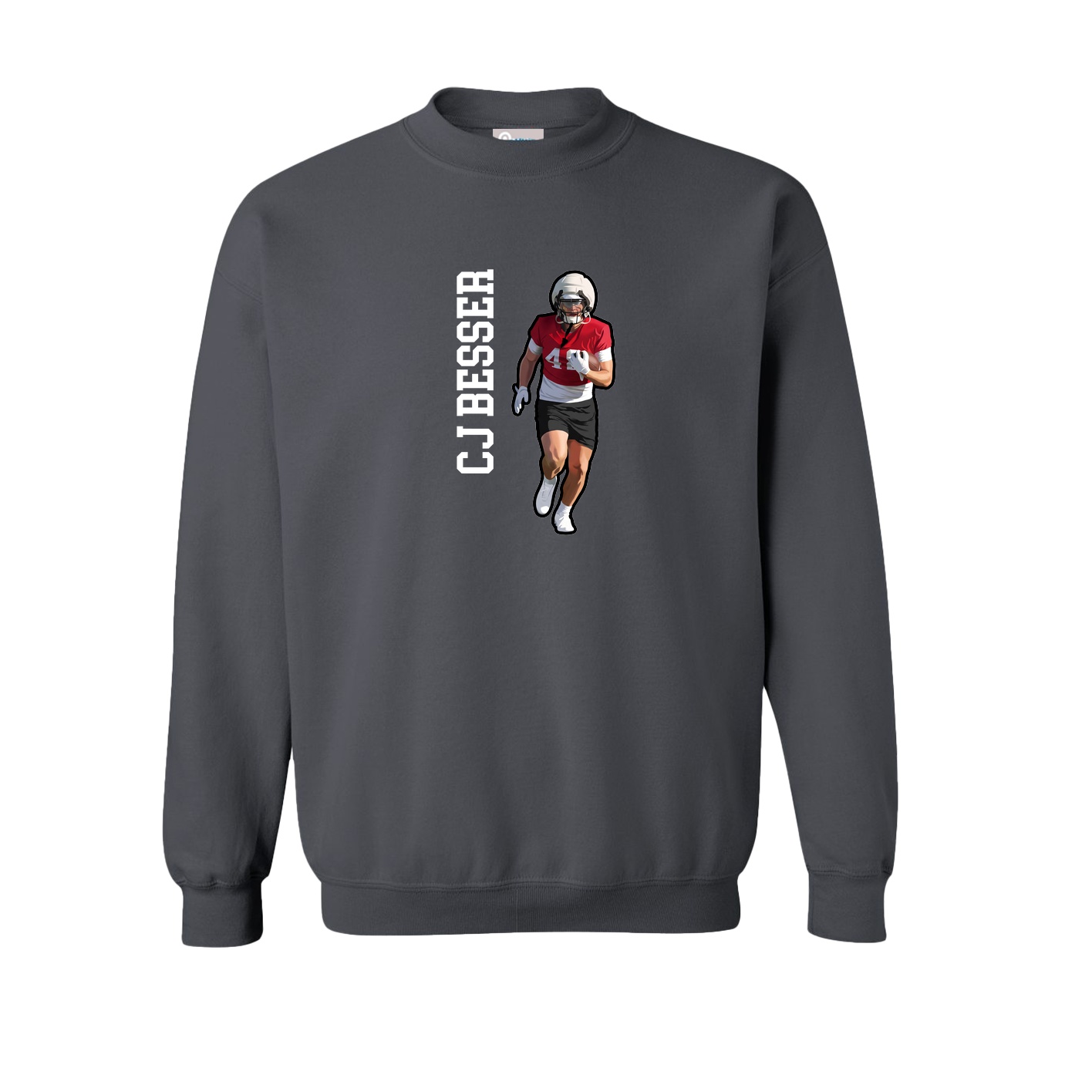 Fleece Crew — Name Vertical in Grey