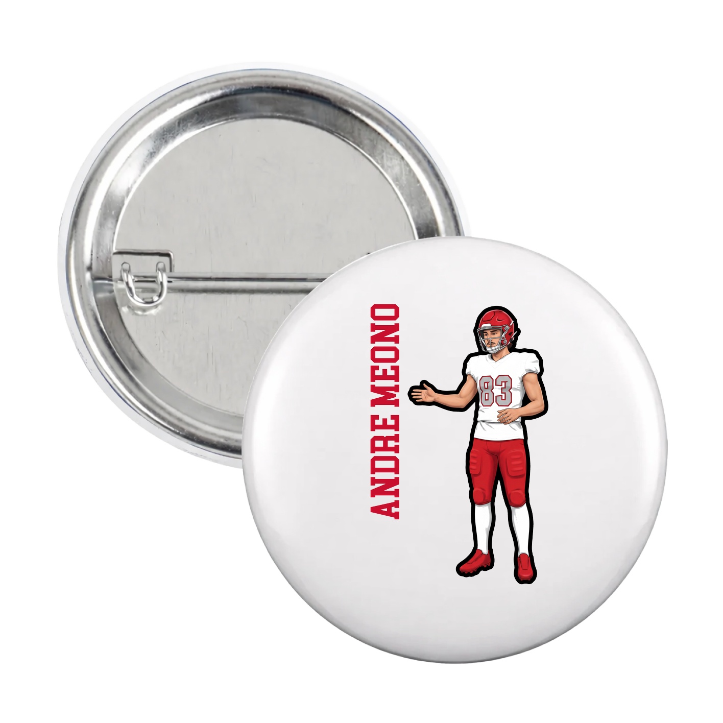 Game Day Button — Name Vertical in White