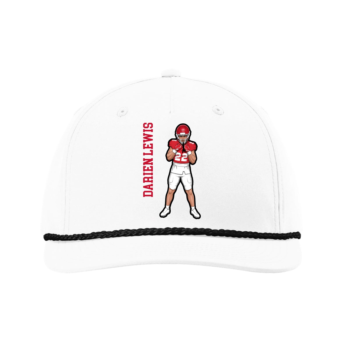 Five-Panel Classic Rope Cap — Name Vertical in White