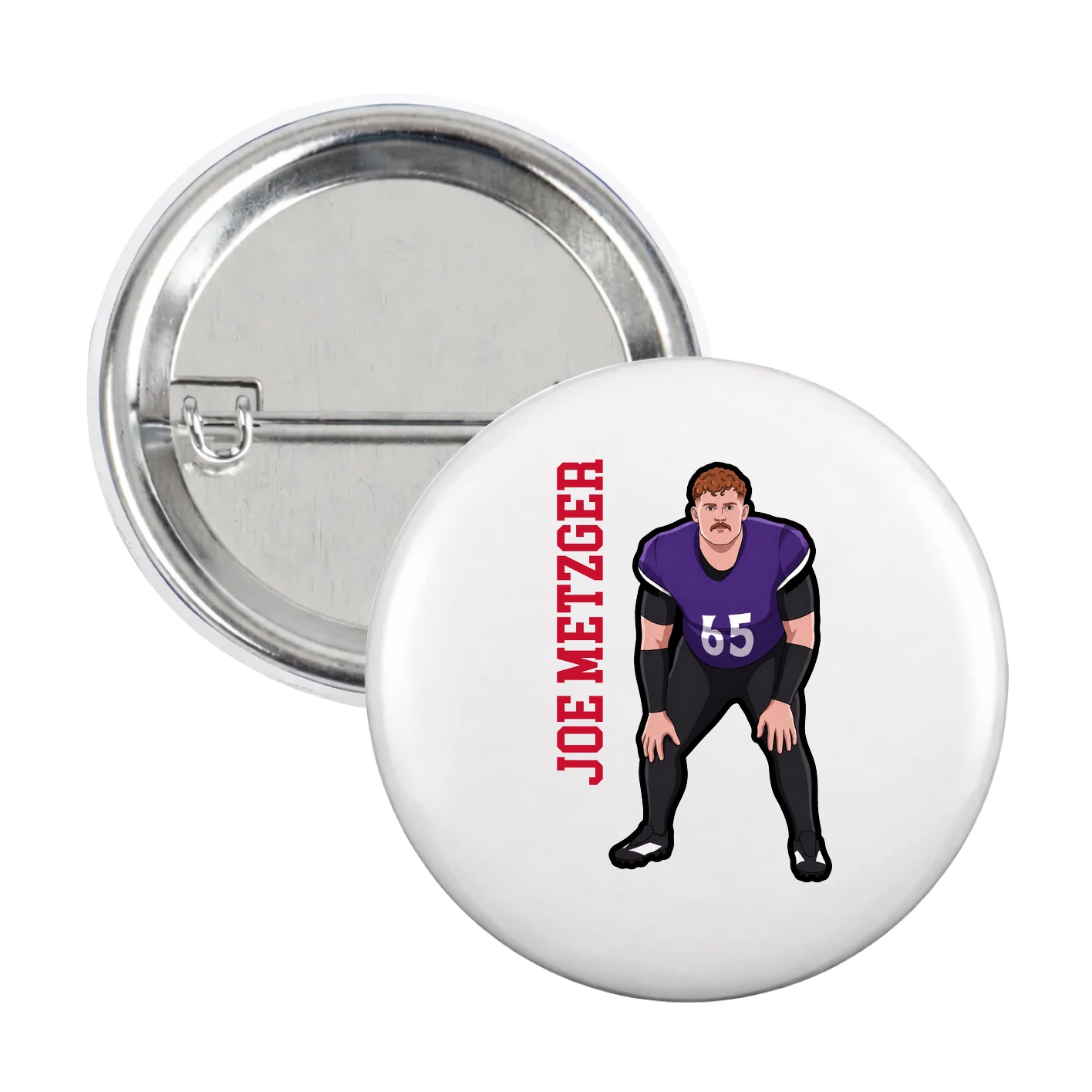 Game Day Button — Name Vertical in White