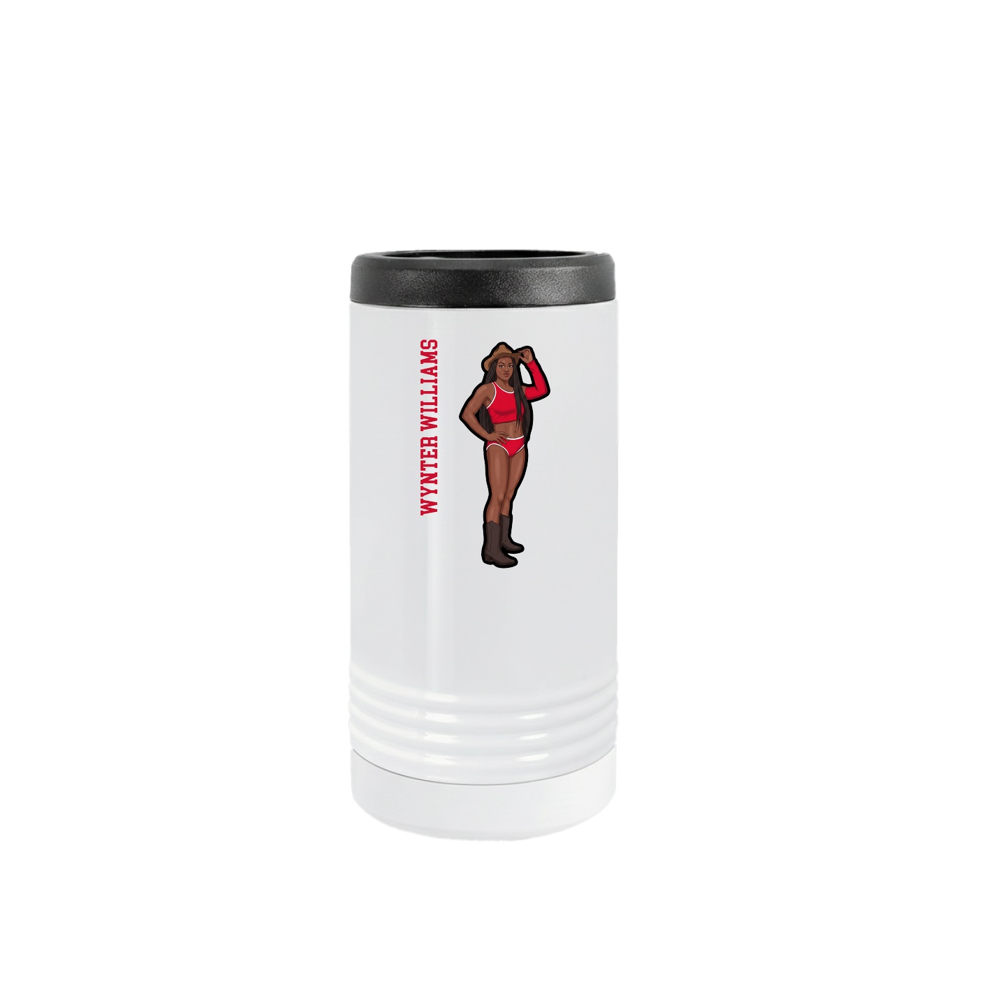 Slim Beverage Holder — Name Vertical in White