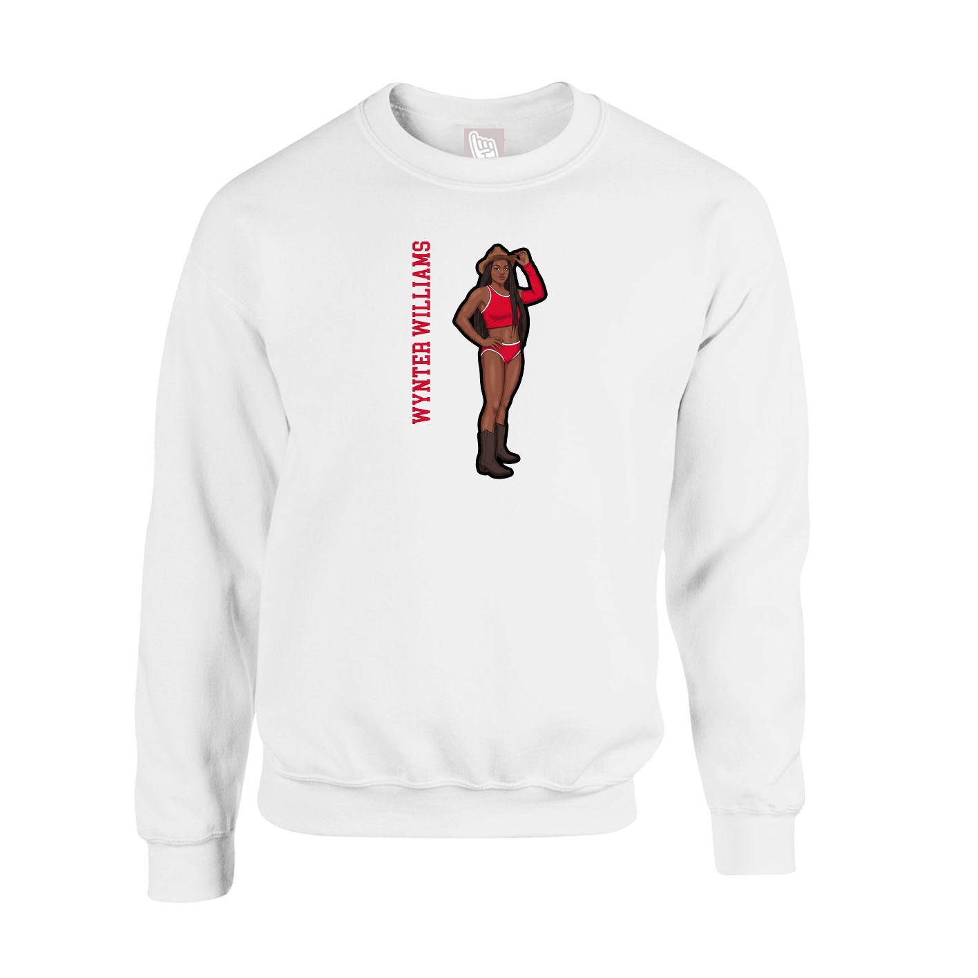 Fleece Crew — Name Vertical in White