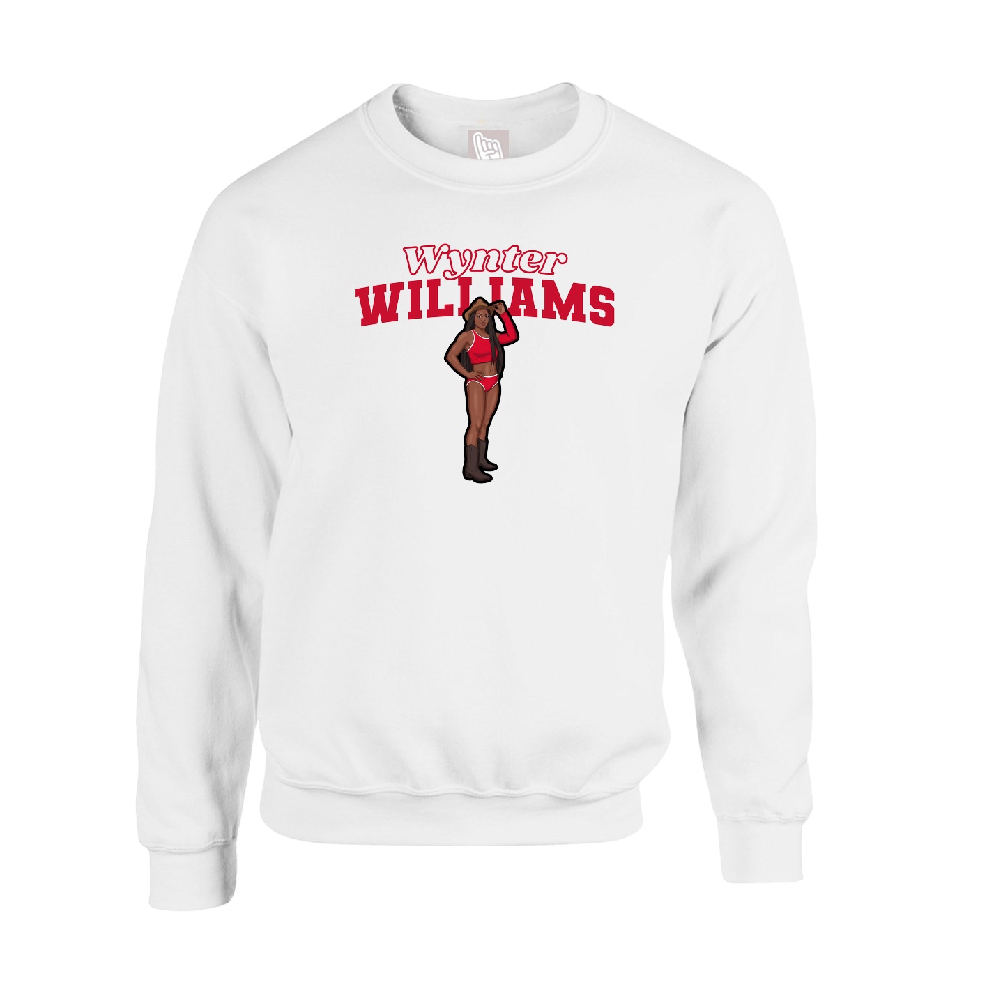 Fleece Crew — Name Arch in White