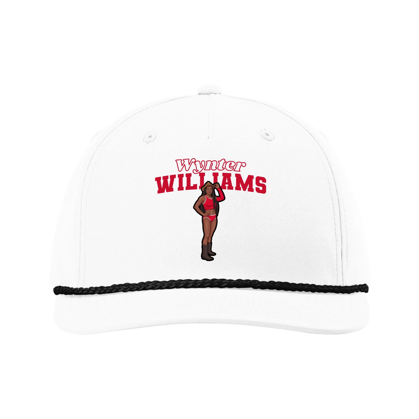 Five-Panel Classic Rope Cap — Name Arch in White