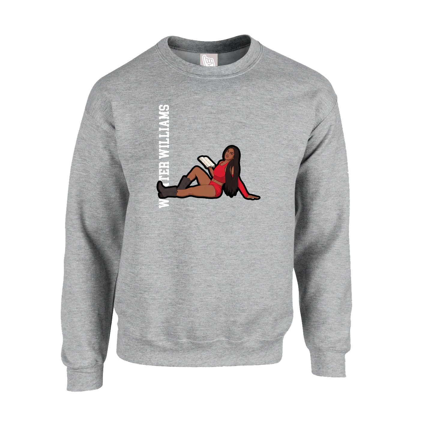 Fleece Crew — Name Vertical in Grey