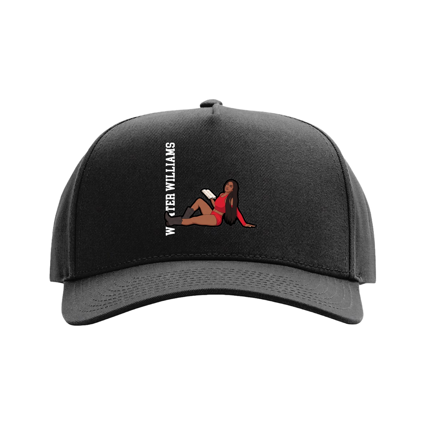 Full Fabric Five-Panel Champ Cap — Name Vertical in Black