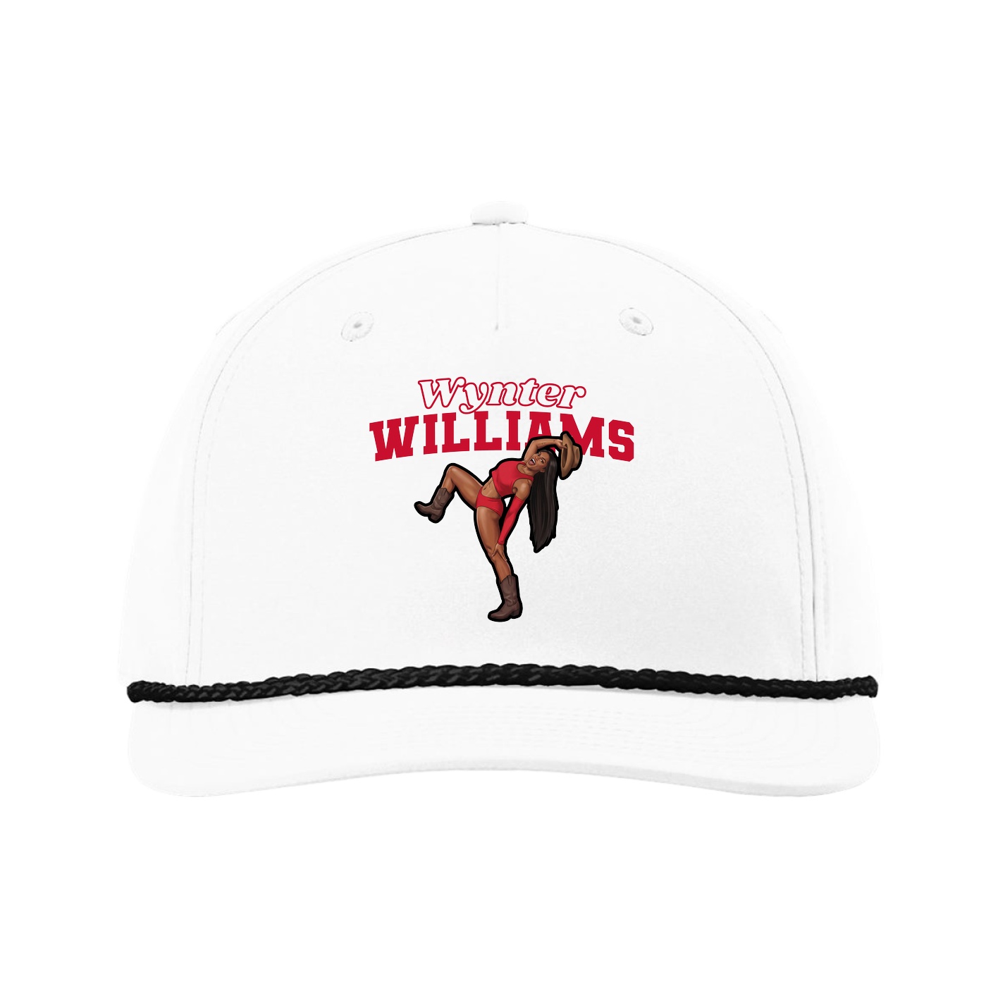 Five-Panel Classic Rope Cap — Name Arch in White