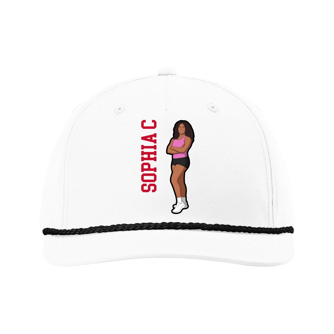 Five-Panel Classic Rope Cap — Name Vertical in White