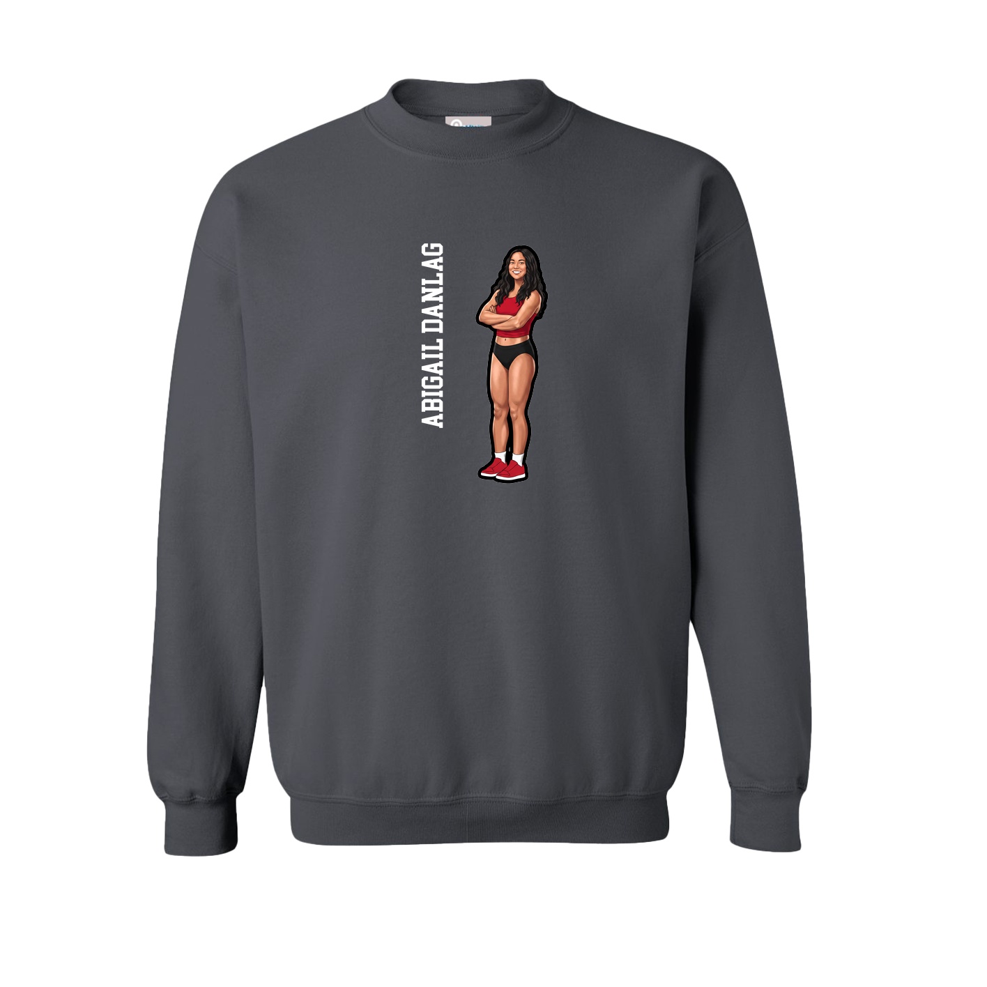 Fleece Crew — Name Vertical in Grey