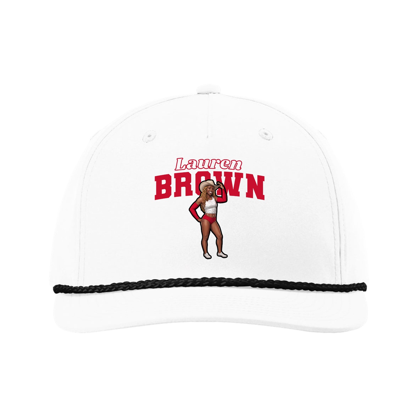Five-Panel Classic Rope Cap — Name Arch in White