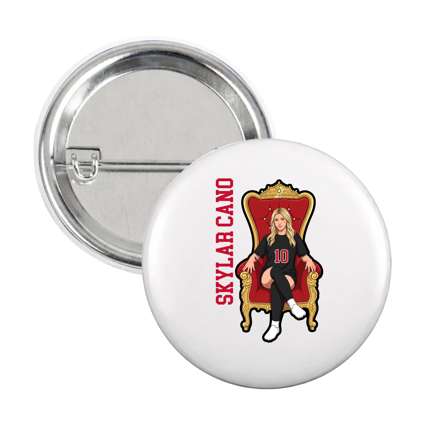 Game Day Button — Name Vertical in White