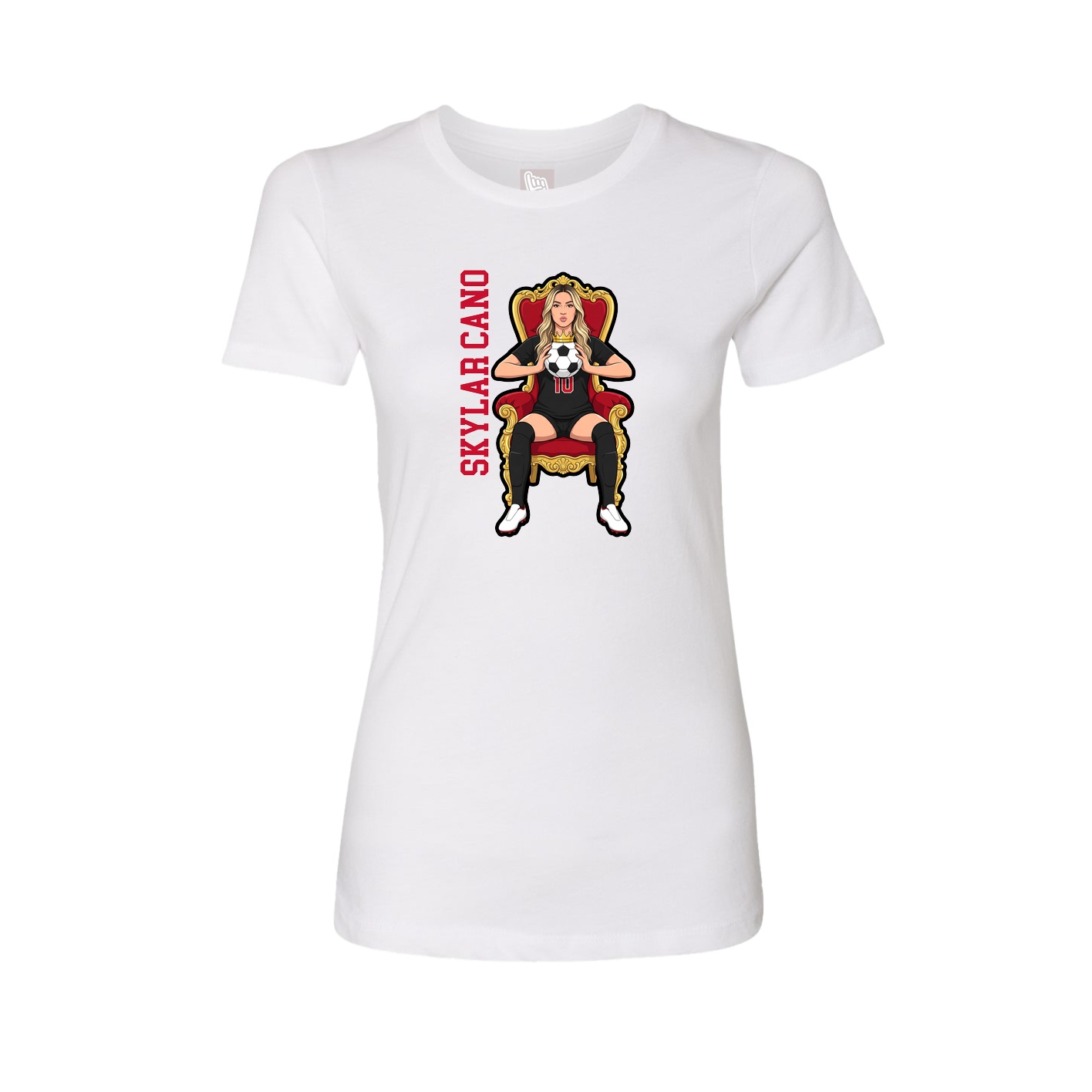 Fitted Women's Tee — Name Vertical in White
