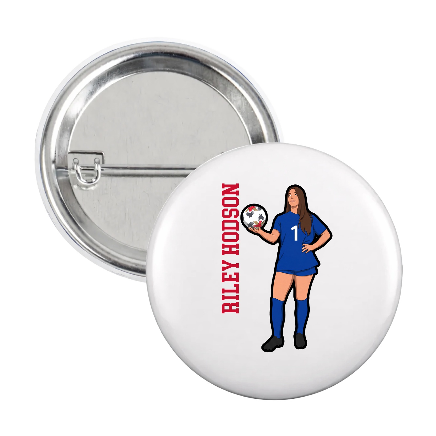 Game Day Button — Name Vertical in White