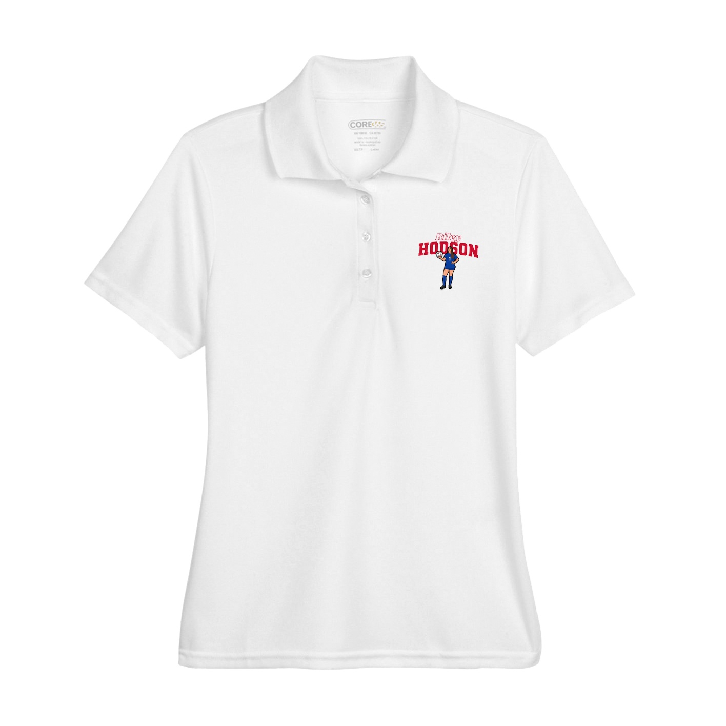 Womens Performance Polo — Name Arch in White